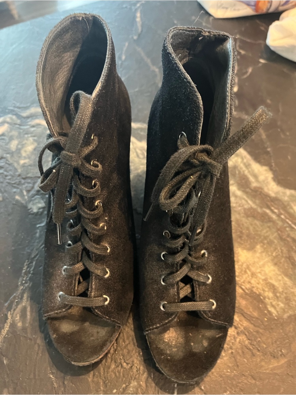 UGG Black Suede Lace-Up Peep-Toe Boots